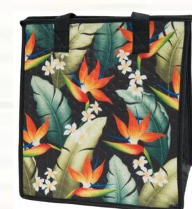medium bag with Black background and bird of paradise design