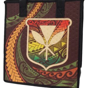 brown bag with Hawaiian motif