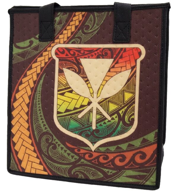 brown bag with Hawaiian motif