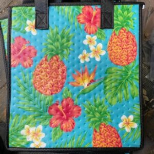 Medium size bag with pineapple and hibiscus flowers