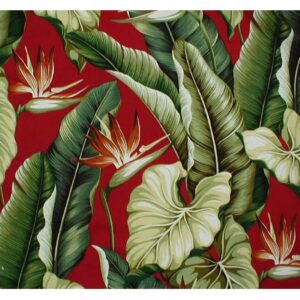 Hawaiian bark cloth deep cranberry color with bird of paradise
