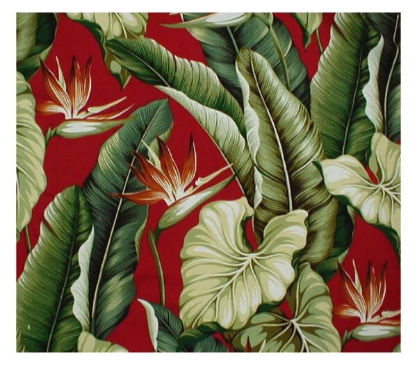 Hawaiian bark cloth deep cranberry color with bird of paradise