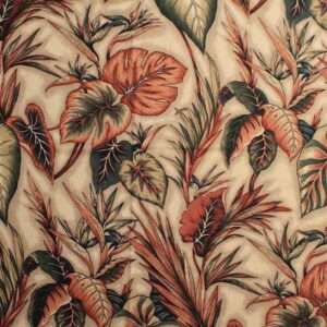 Tropical leaf design on Taupe bark cloth