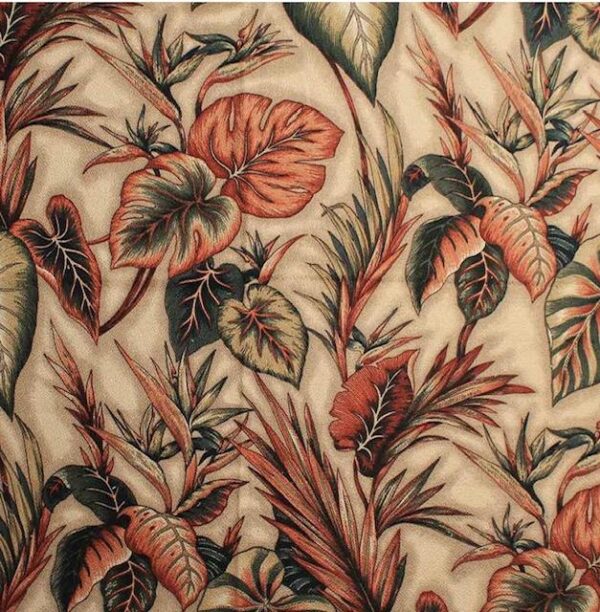 Tropical leaf design on Taupe bark cloth