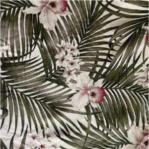 light and airy palm fronds and orchids on cream bark cloth