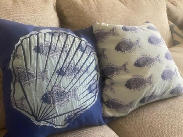 hand appliqued fish pillow