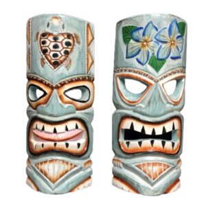 Tiki Masks Set Small  Aqua Flower & Turtle